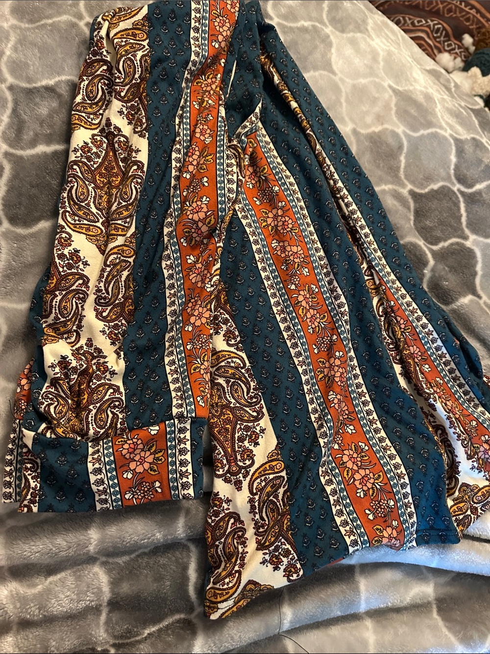 Amazon Teal, Rust & Cream Printed Wide-Leg Leggings